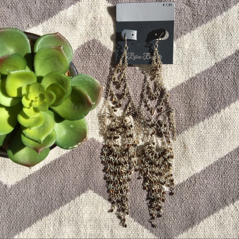 Silver & brown chandelier bead disco earrings
